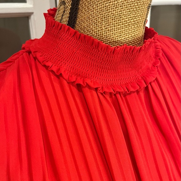 Nanette Lepore Pleated Elastic Waist Lined Dress Red Size 14 - Picture 3 of 10